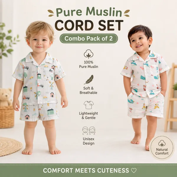 Pure_Muslin_Kids_Co-ord_Set_Combo_Pack_of_2_|_Soft_Breathable_Summer_Wear_|_Unisex_Toddler_Outfit_Set