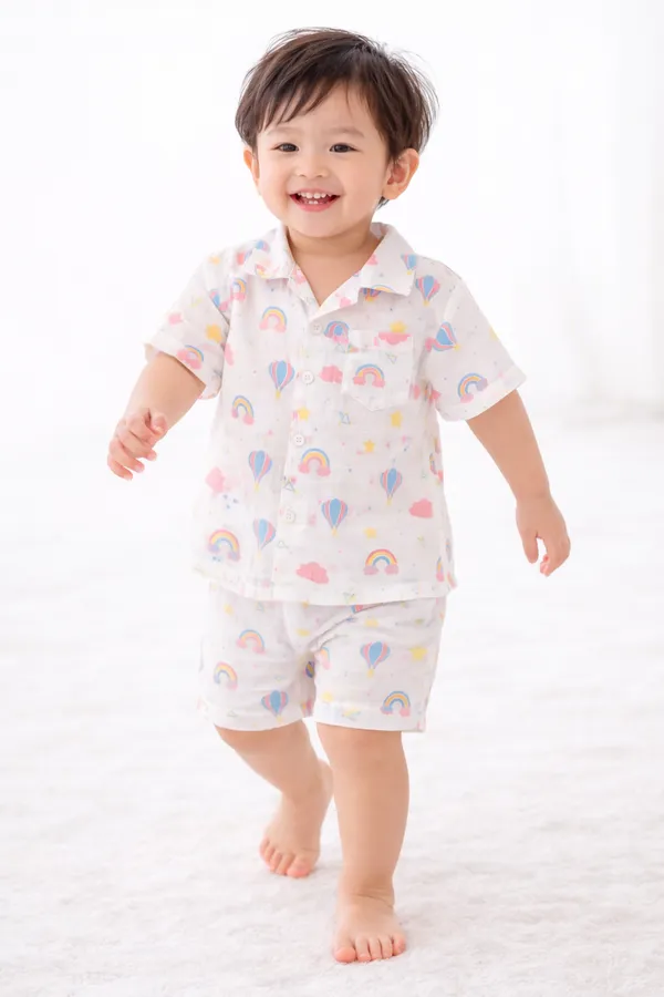 Pure_Muslin_Kids_Printed_Co-Ord_Set_Combo_Pack_(Pack_of_2)_–_Ultra_Soft_Breathable_Cotton_Shirt_&_Shorts_Set_for_Toddlers_(Rainbow_&_Butterfly_Prints,_Unisex)