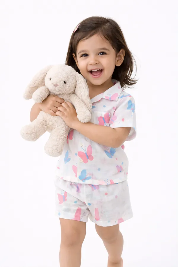 Pure_Muslin_Kids_Printed_Co-Ord_Set_Combo_Pack_(Pack_of_2)_–_Ultra_Soft_Breathable_Cotton_Shirt_&_Shorts_Set_for_Toddlers_(Rainbow_&_Butterfly_Prints,_Unisex)