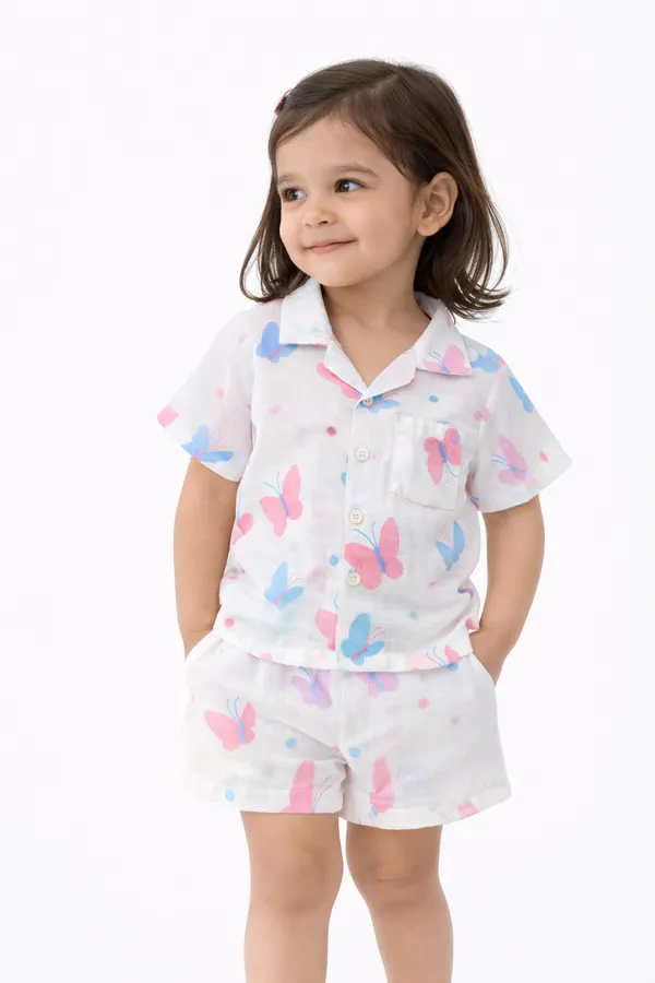 Pure_Muslin_Kids_Printed_Co-Ord_Set_Combo_Pack_(Pack_of_2)_–_Ultra_Soft_Breathable_Cotton_Shirt_&_Shorts_Set_for_Toddlers_(Rainbow_&_Butterfly_Prints,_Unisex)