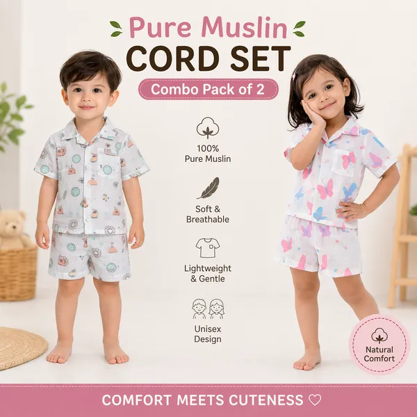 Pure_Muslin_Kids_Printed_Co-Ord_Set_Combo_Pack_(Pack_of_2)_–_Ultra_Soft_Breathable_Cotton_Shirt_&_Shorts_Set_for_Toddlers_(Unisex)