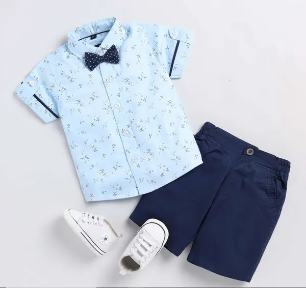 Sky_Bloom_Shirt_&_Navy_Shorts_Co-ord_Set_with_Bow_Tie