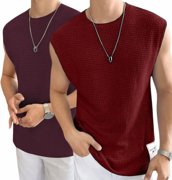 Multicolor_Cotton_Blend_Self_Design_Round_Neck_T-Shirt_For_Men_(Pack_Of_2)
