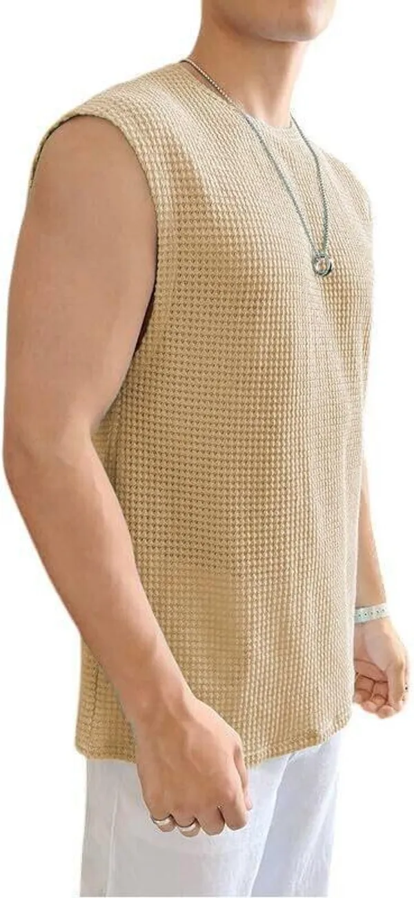 Green_And_Beige_Cotton_Blend_Self_Design_Round_Neck_T-Shirt_For_Men_(Pack_Of_2)