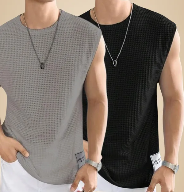 Grey_And_Black_Cotton_Blend_Self_Design_Round_Neck_T-Shirt_For_Men_(Pack_Of_2)