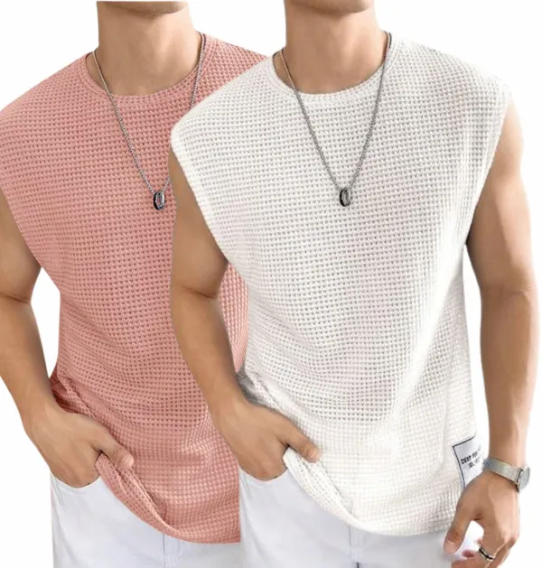 Pink_And_White_Cotton_Blend_Self_Design_Round_Neck_T-Shirt_For_Men_(Pack_Of_2)