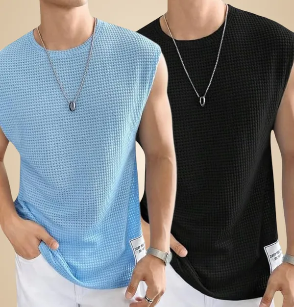 Blue_And_Black_Cotton_Blend_Self_Design_Round_Neck_T-Shirt_For_Men_(Pack_Of_2)