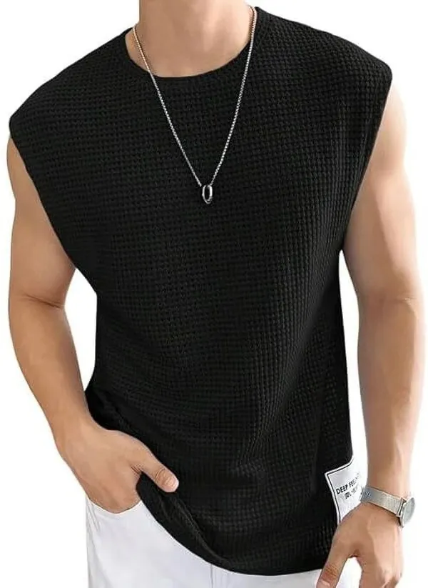 Black_Cotton_Blend_Self_Design_Round_Neck_T-Shirt_For_Men