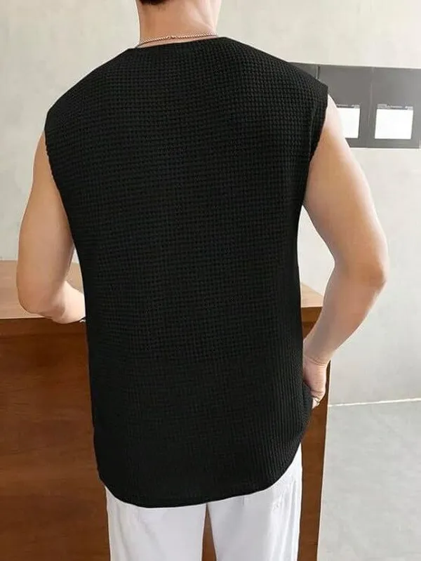 Black_Cotton_Blend_Self_Design_Round_Neck_T-Shirt_For_Men