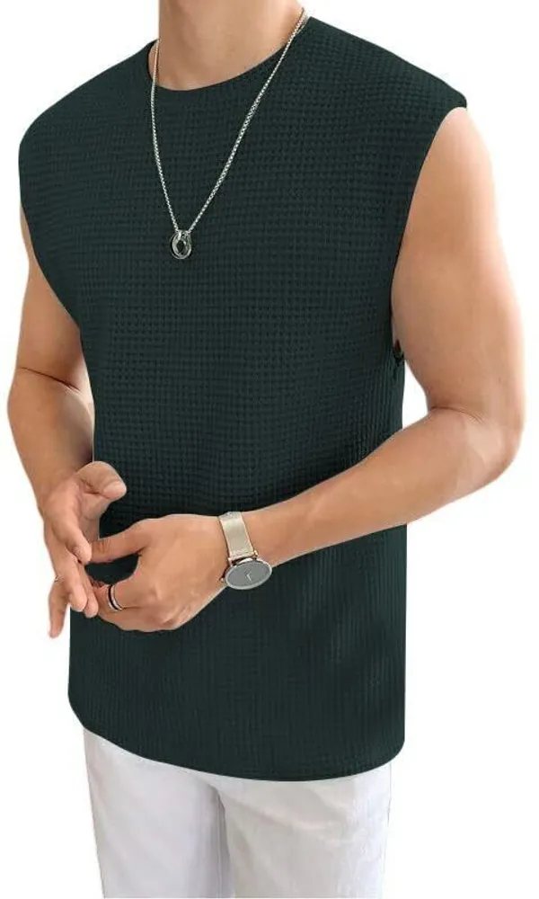 Green_Cotton_Blend_Self_Design_Round_Neck_T-Shirt_For_Men