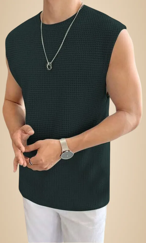 Green_Cotton_Blend_Self_Design_Round_Neck_T-Shirt_For_Men