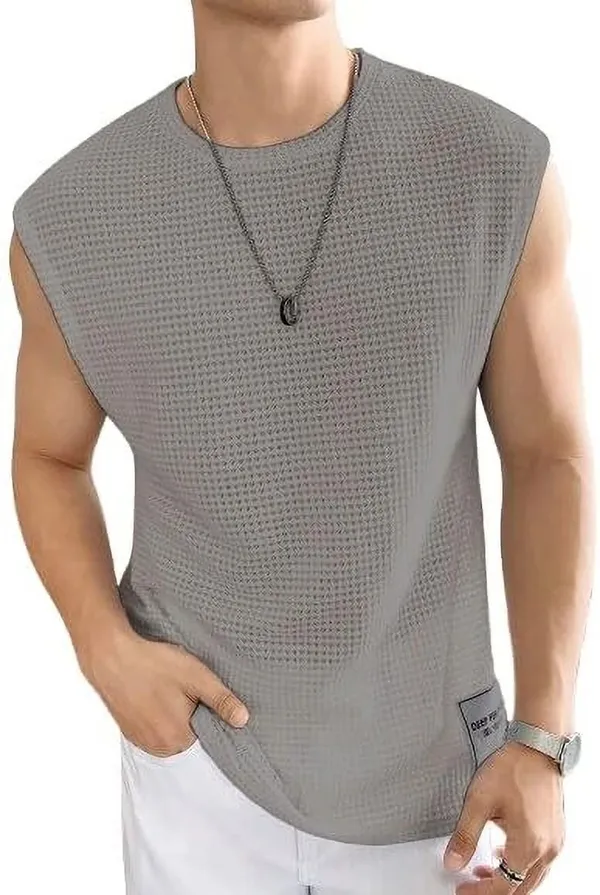 Grey_Cotton_Blend_Self_Design_Round_Neck_T-Shirt_For_Men