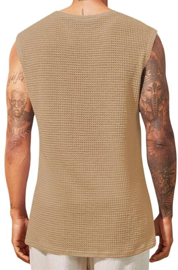 Beige_Cotton_Blend_Self_Design_Round_Neck_T-Shirt_For_Men