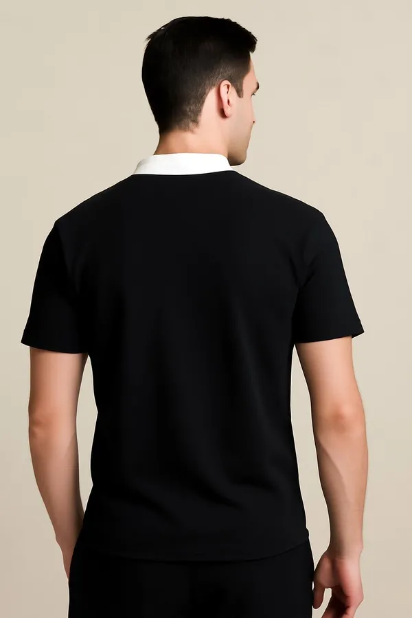 Black_Cotton_Blend_Self_Design_Zip_Neck_T-Shirt_For_Men