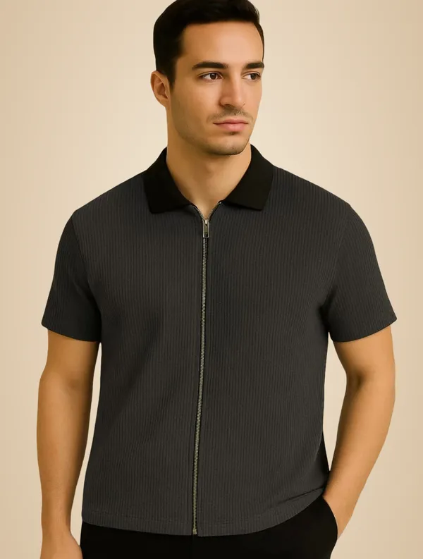 Grey_Cotton_Blend_Self_Design_Zip_Neck_T-Shirt_For_Men
