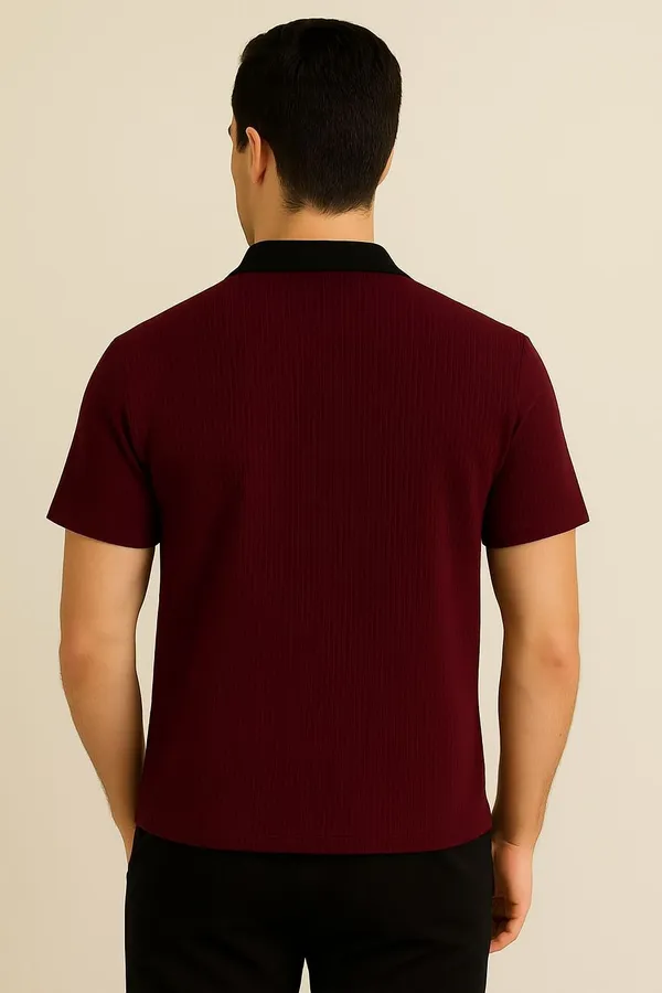 Maroon_Cotton_Blend_Self_Design_Zip_Neck_T-Shirt_For_Men