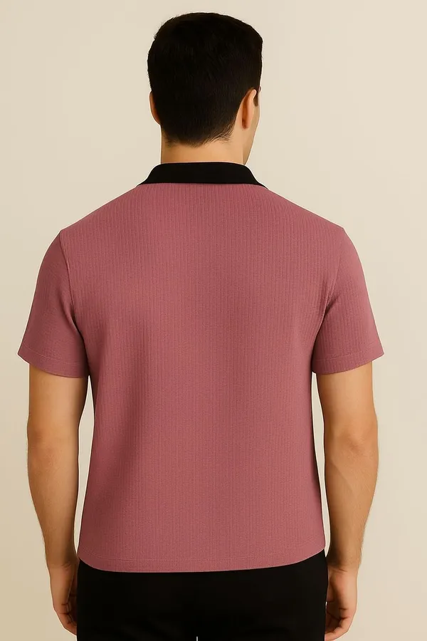 Pink_Cotton_Blend_Self_Design_Zip_Neck_T-Shirt_For_Men