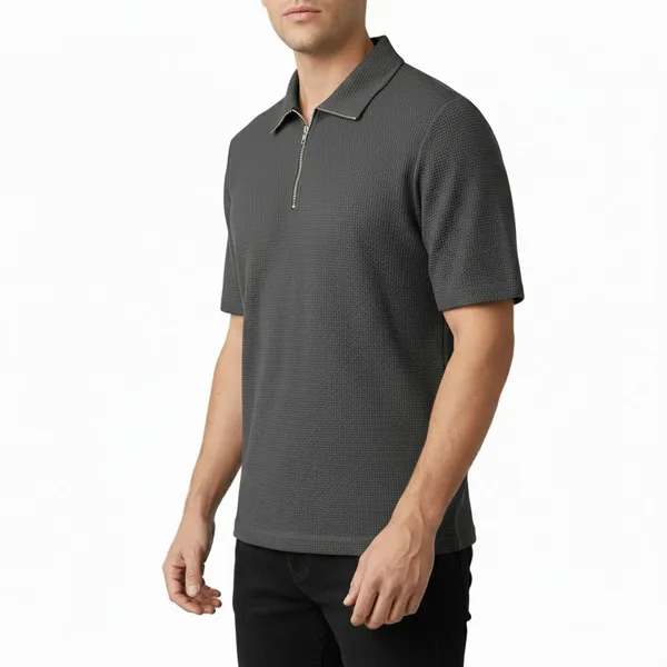 Grey_Cotton_Blend_Self_Design_Zip_Neck_T-Shirt_For_Men