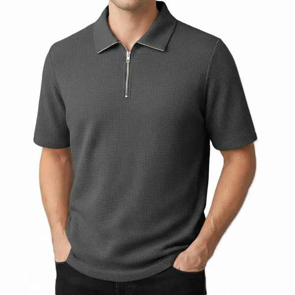 Grey_Cotton_Blend_Self_Design_Zip_Neck_T-Shirt_For_Men