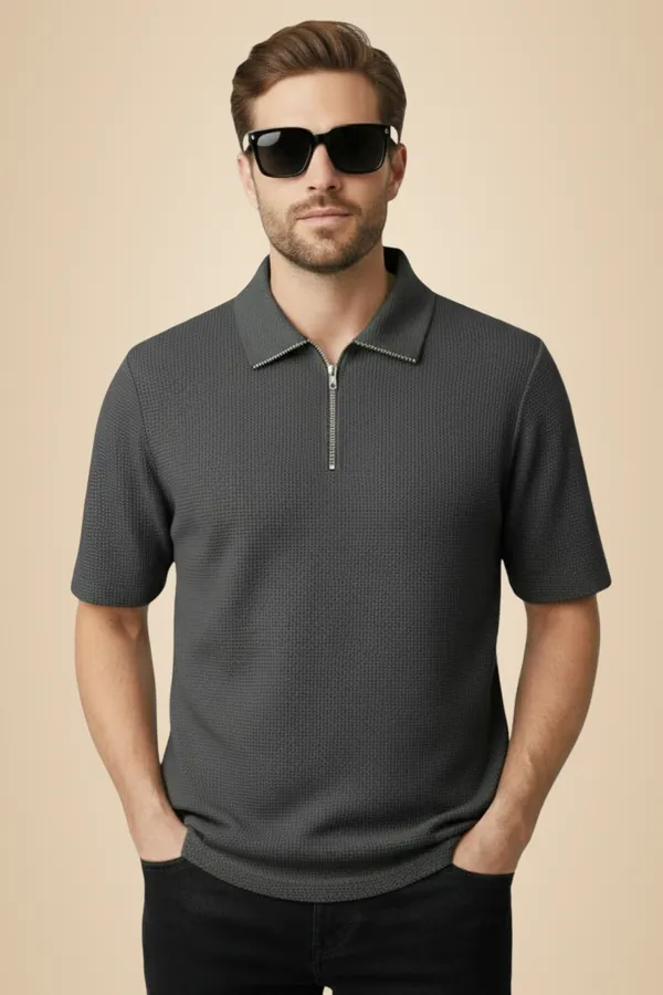 Grey_Cotton_Blend_Self_Design_Zip_Neck_T-Shirt_For_Men