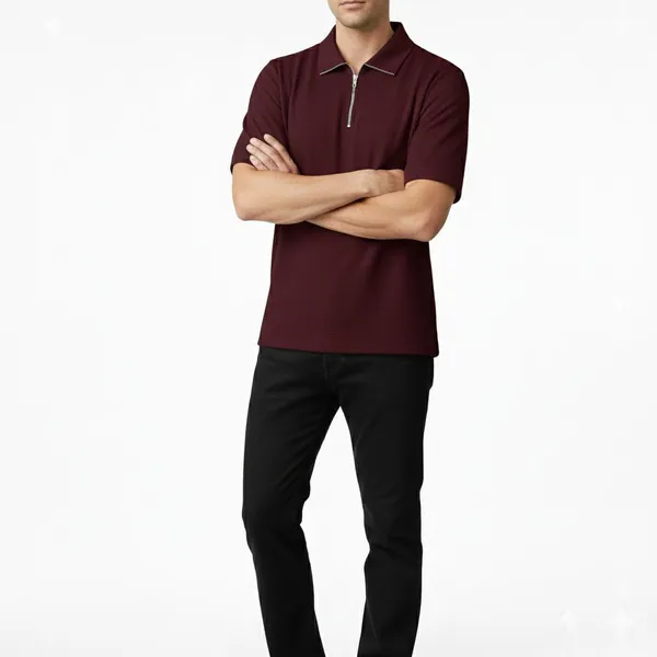 Maroon_Cotton_Blend_Self_Design_Zip_Neck_T-Shirt_For_Men