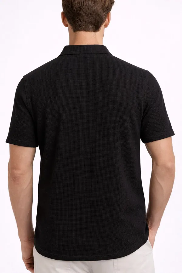 Black_Cotton_Blend_Self_Design_Solid_Shirt_For_Men
