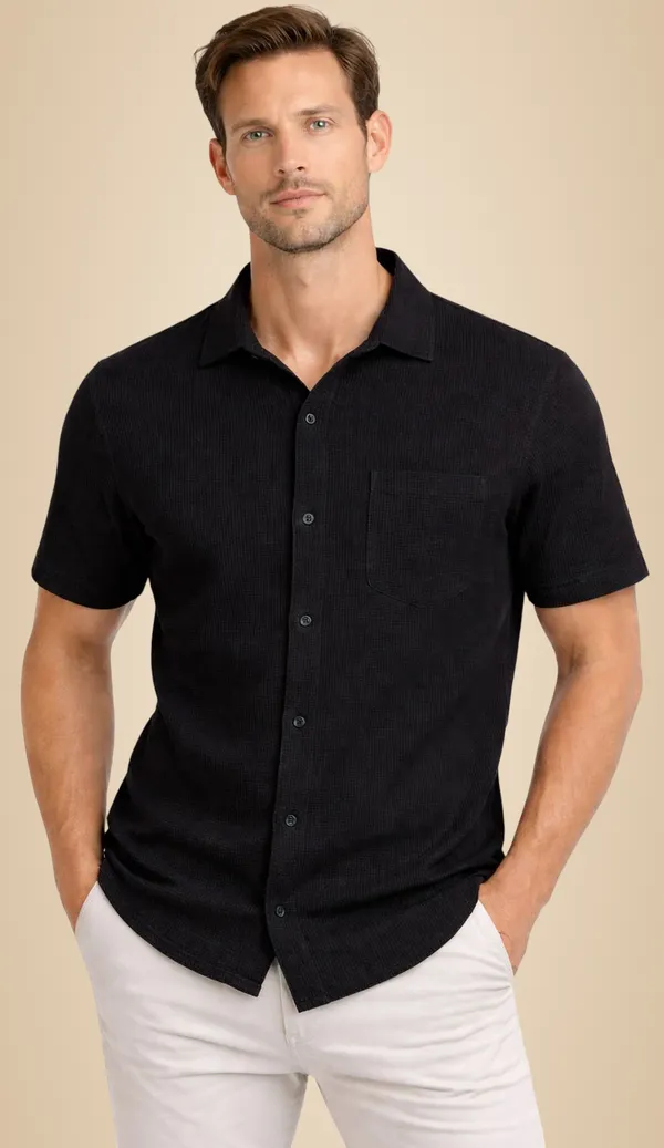 Black_Cotton_Blend_Self_Design_Solid_Shirt_For_Men