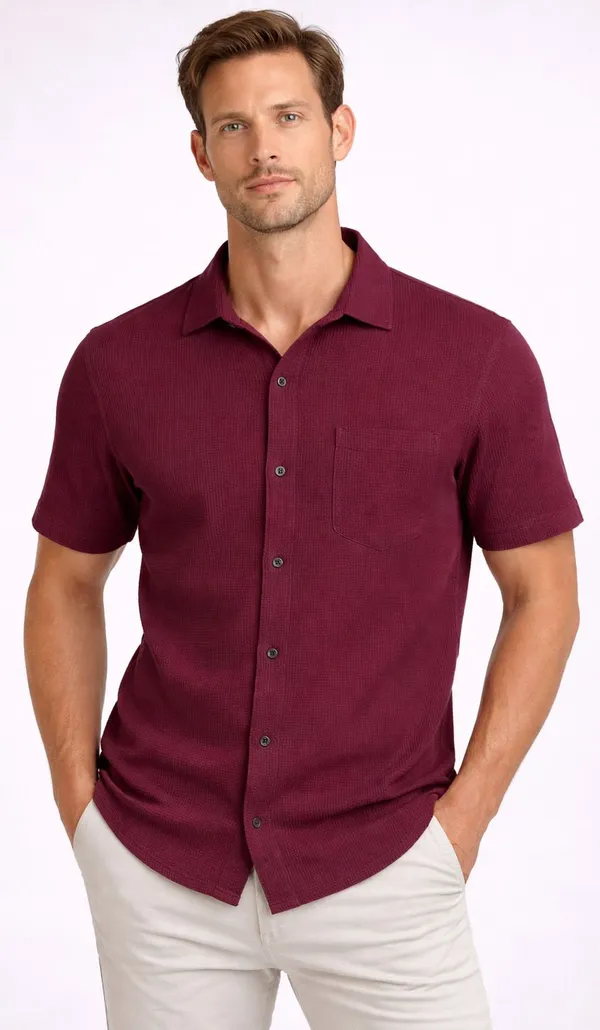 Maroon_Cotton_Blend_Self_Design_Solid_Shirt_For_Men