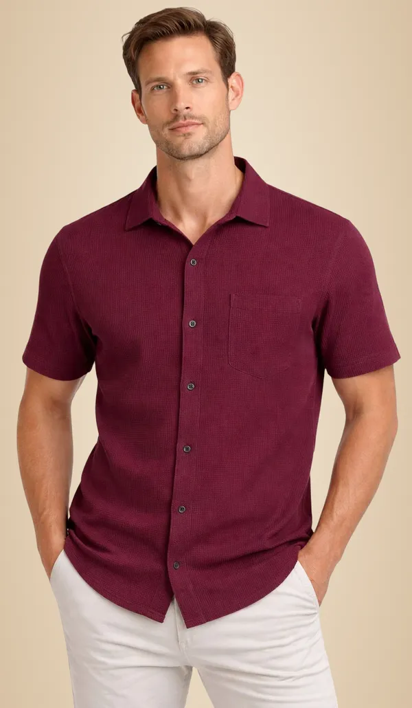 Maroon_Cotton_Blend_Self_Design_Solid_Shirt_For_Men
