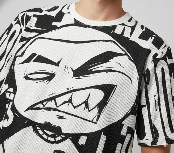 White_And_Black_Cotton_Blend_Graphic_Print_Crew_Neck_T-Shirt_For_Men