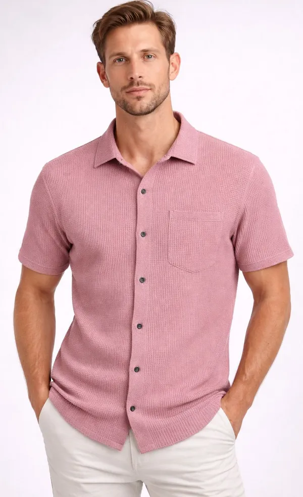 Pink_Cotton_Blend_Self_Design_Solid_Shirt_For_Men