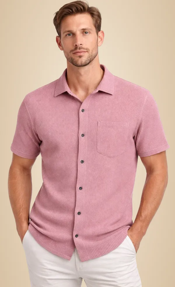 Pink_Cotton_Blend_Self_Design_Solid_Shirt_For_Men