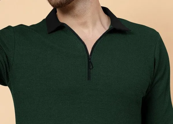 Green_Cotton_Blend_Solid_Polo_Neck_T-Shirt_For_Men