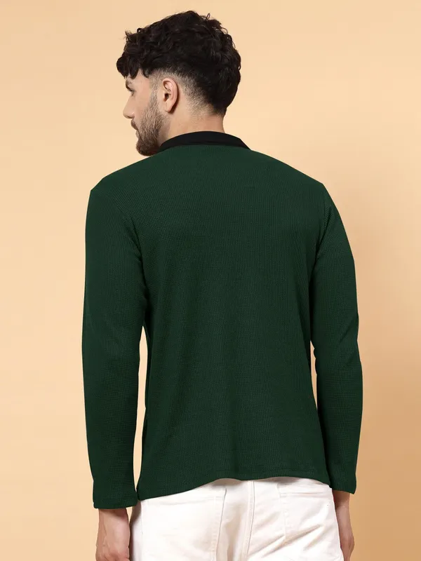 Green_Cotton_Blend_Solid_Polo_Neck_T-Shirt_For_Men