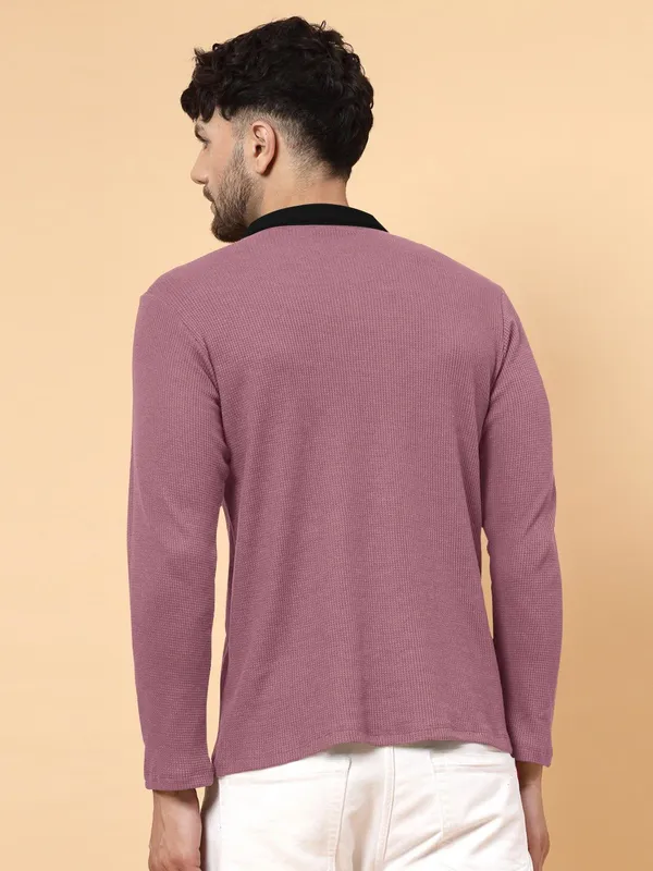 Pink_Cotton_Blend_Solid_Polo_Neck_T-Shirt_For_Men