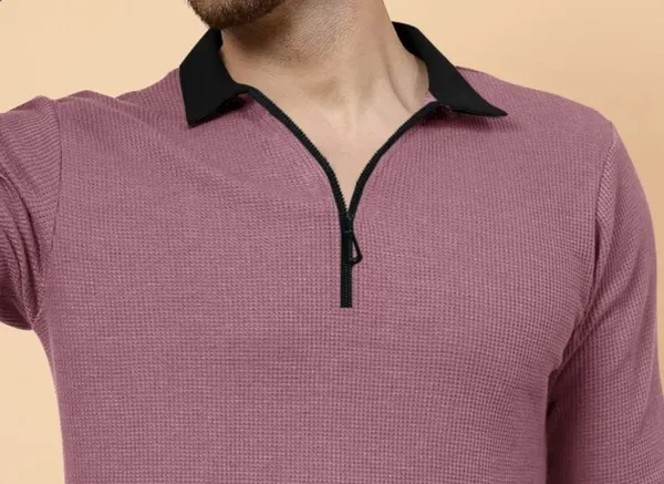 Pink_Cotton_Blend_Solid_Polo_Neck_T-Shirt_For_Men
