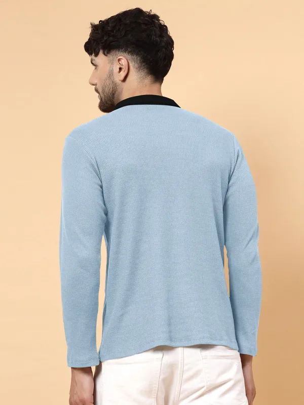 Light_Blue_Cotton_Blend_Solid_Polo_Neck_T-Shirt_For_Men