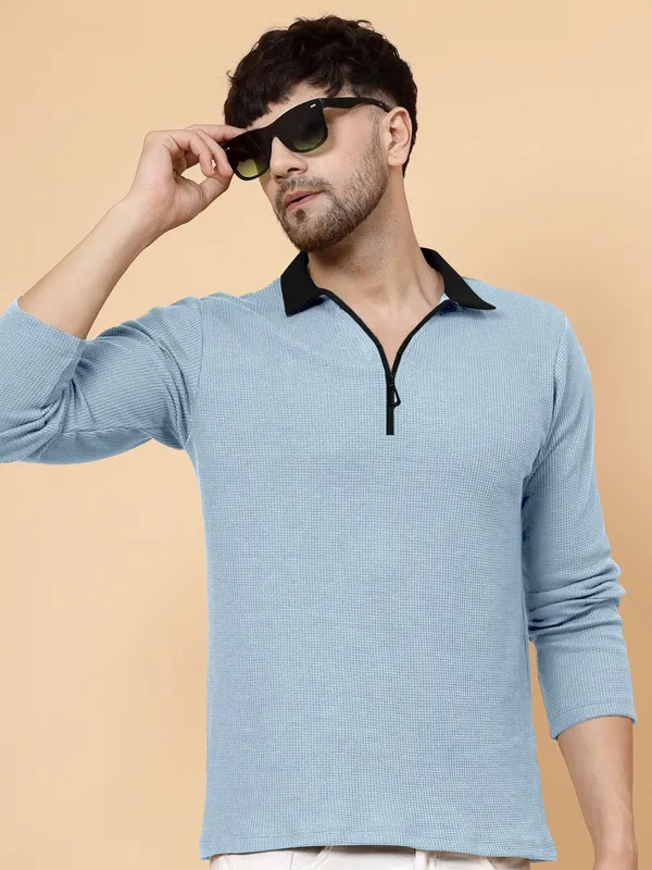 Light_Blue_Cotton_Blend_Solid_Polo_Neck_T-Shirt_For_Men