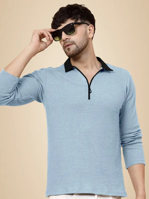Light_Blue_Cotton_Blend_Solid_Polo_Neck_T-Shirt_For_Men
