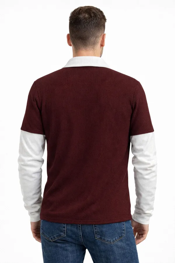 Maroon_Cotton_Blend_Self_Design_Zip_Neck_T-Shirt_For_Men