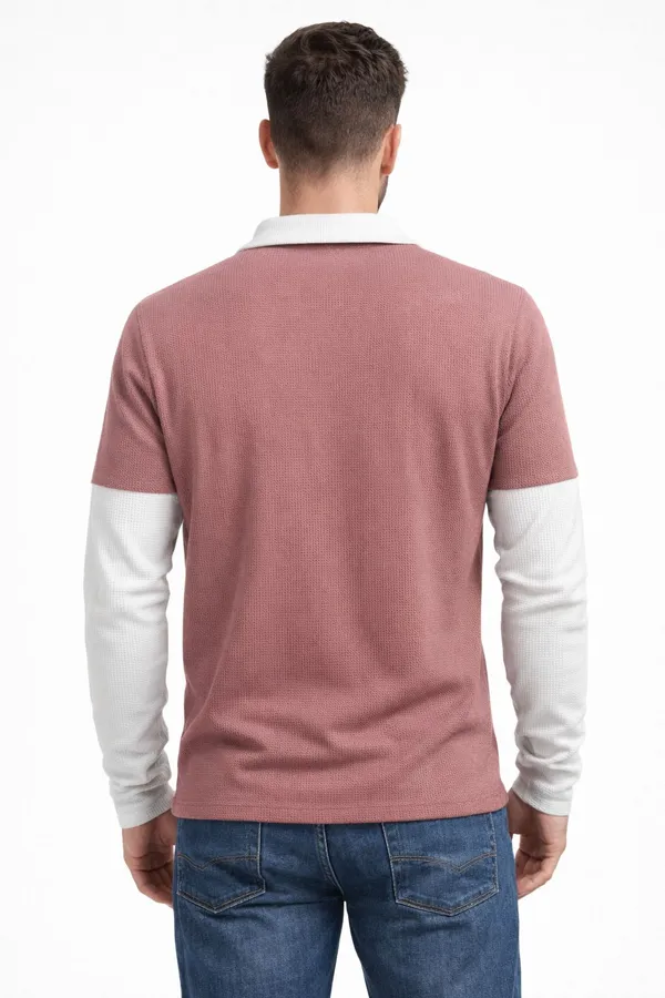 Pink_Cotton_Blend_Self_Design_Zip_Neck_T-Shirt_For_Men