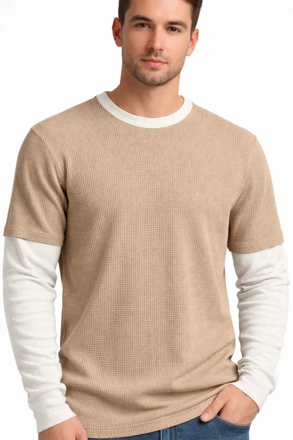 Beige_Cotton_Blend_Solid_Crew_Neck_T-Shirt_For_Men
