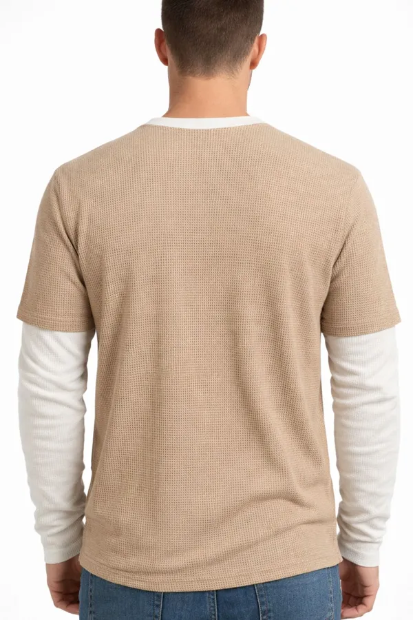Beige_Cotton_Blend_Solid_Crew_Neck_T-Shirt_For_Men