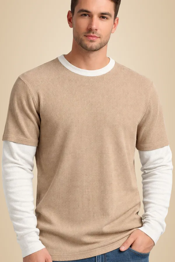 Beige_Cotton_Blend_Solid_Crew_Neck_T-Shirt_For_Men
