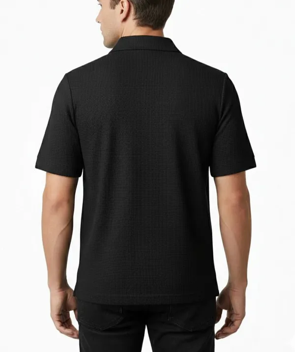 Black_Cotton_Blend_Self_Design_Zip_Neck_T-Shirt_For_Men