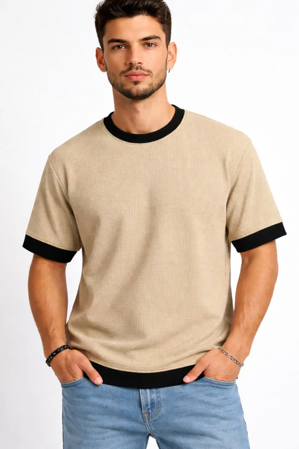 Beige_Cotton_Blend_Solid_Self_Design_Colorblock_Crew_Neck_T-Shirt_For_Men