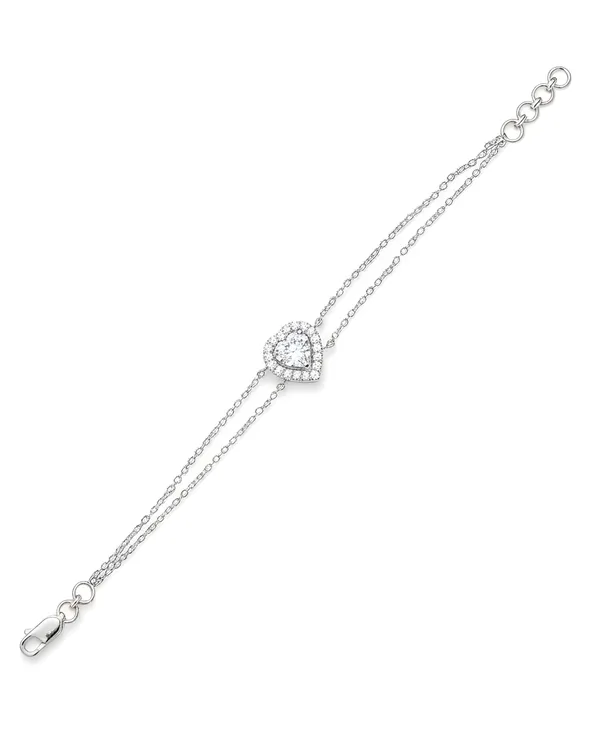 White_And_Silver_Sterling_Rhodium_Plated_Classic_Heart_Chain_Bracelet_For_Women