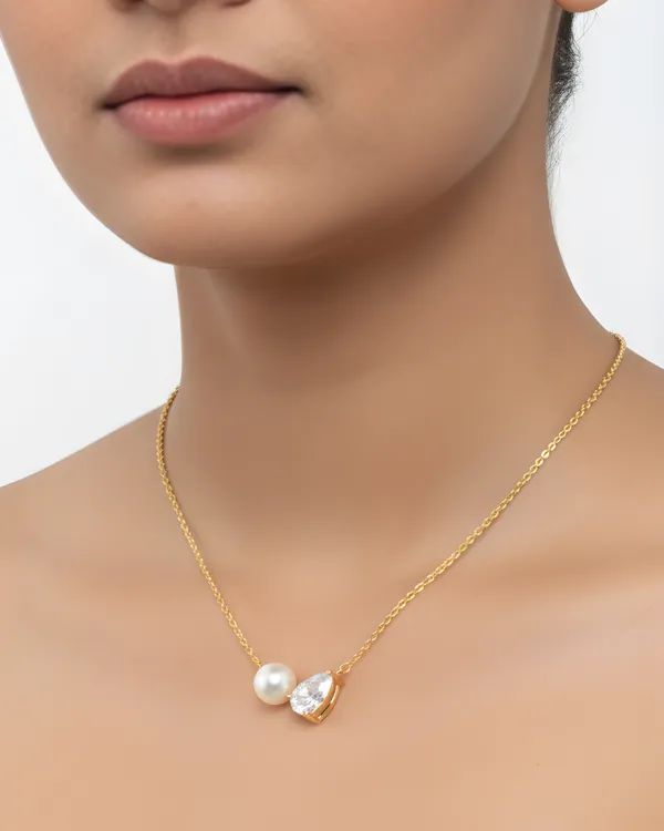 Gold_Plated_Sterling_Silver_Golden_Pearl_And_Pear_Necklace_For_Women