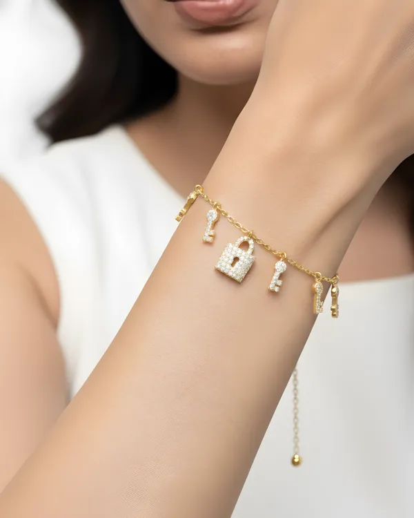 Gold_Plated_Sterling_Silver_Lock_And_Key_Charm_Bracelet_For_Women