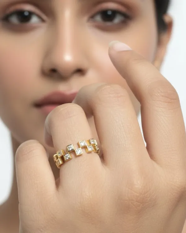 Geometric_Gold_Plated_Sterling_Silver_Modern_Checkered_Golden_Ring_For_Women